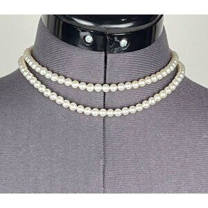 Vintage Two-Strand Faux Pearl Necklace Choker Adjustable